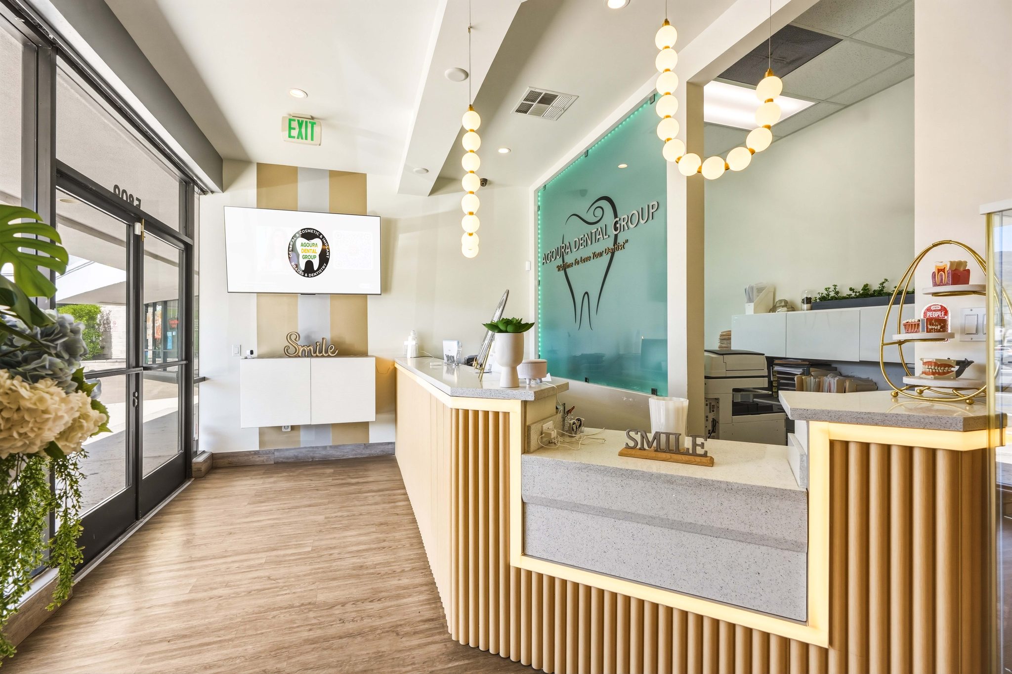 Front desk and entrance at Agoura Dental Group